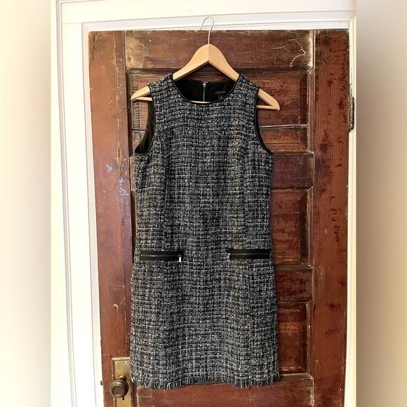 Ann Taylor Dresses & Skirts - Ann Taylor black and white tweed shift dress with frayed hem